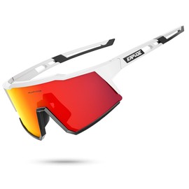 KAPVOE Polarized Sunglasses UV Protection for Men Women Cycling Sunglasses TR90 Frame Bicycle Mountain Bike Glasses Baseball MTB Running Riding Accessories Red White 10