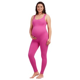 Angelhood Maternity Bodysuit Ribbed Maternity Workout Romper Yoga Pregnancy Jumpsuit One Piece Sleeveless Tank Top Shapewear, Small