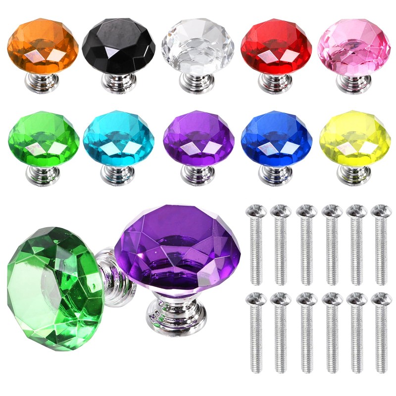 Nicunom 30 Pack Colorful Crystal Cabinet Knobs, 30mm Glass Dresser