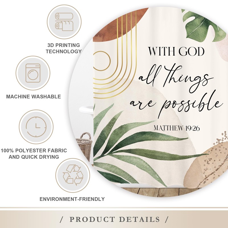 Glawry Boho Bible Verse Shower Curtain 60Wx72L Inches Inspirational Scriptures