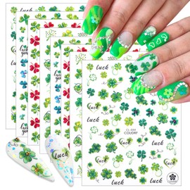 8Sheets St. Patrick's Day Nail Art Stickers Decals Luxury Laser Shamrocks Nail Sticker Red Green Shamrock Nail Design Irish Nail Decals 3D Self-Adhesive Nail Supplies for Women Holiday Nail Decoration