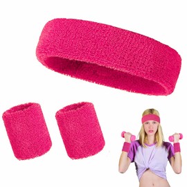 Norhogo Headscarf Wrist Guards Set of 3 Cotton Men and Women Sports Wrist Guards Headband Combo Set as Accessory Mullet Costume for Retro Neon 80s 90s Outfit Fancy Dress & Carnival