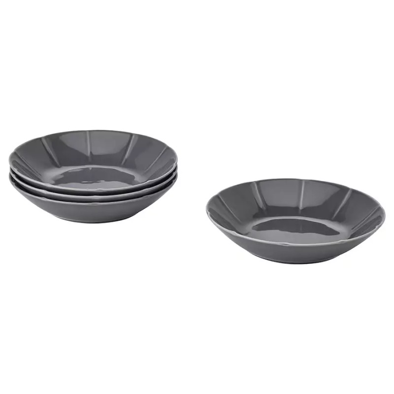IKEA New IKEA STRIMMIG Deep plate 4 Pack Stoneware grey
