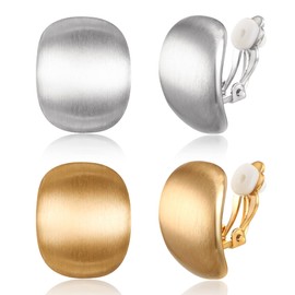 EleQueen 2/3 Pairs Matte Gold Sliver Clip on Dangle Earrings, Gold Earrings Stud Earrings for Women Fashion Lightweight Dainty Jewelry Gift