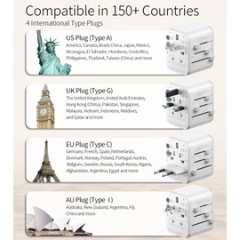 Universal Travel Adapter with USB, FSTravelP International Plug Adapter with 2 USB Ports and Dual 10A Fuses, All in One Travel Plug Adapter Worldwide Essentials for European EU UK AUS (Type G/C/I/A)