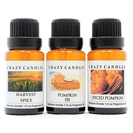 Crazy Candles 3 Bottles Set (Made in USA) 1 Spiced Pumpkin, 1 Harvest Spice, 1 Pumpkin Pie 1/2 Fl Oz Each (15ml) Premium Grade Scented Fragrance Oils