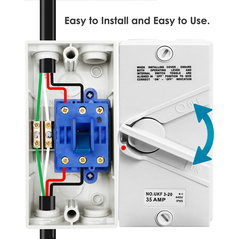 Enclosed Motor Disconnect Switch 35A 440V 3 Pole, IP65 Waterproof