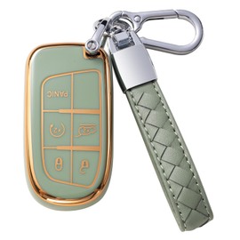 CHEZENHUI - Funda para llavero Jeep con cordón de piel, funda protectora para llave de coche para Grand Cherokee Wrangler Compass Cherokee Renegade Patriot, protector de control remoto inteligente,