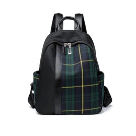 NICOLE & DORIS Fashion Backpacks for Women Waterproof Lightweight Casual Daypack PU Leather Ladies Large Backpack Splicing Check Canvas Backpack Green