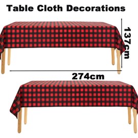 2pack Red and Black Gingham Checkered Table Cloth Party,137*274cm Wipe Clean Checkered PVC TableCloth Plaid Tablecloth Rectangular Red Disposable Table Cover for Parties BBQ Picnic Birthday Wedding