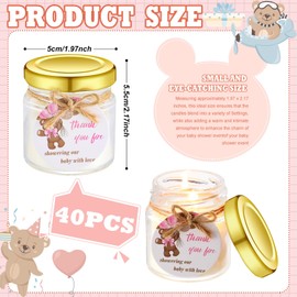 Threlaco 40 Pcs Baby Shower Candle Favors Bulk Glass Lavender Scented Jar Candle Rustic Baby Shower Birthday Boy Girl Gender Reveal Party Thank You Guest Gift(Pink,Bear)