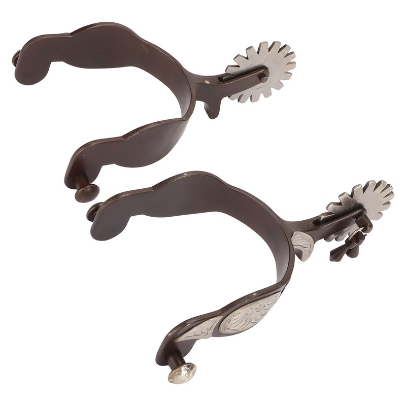1 Pair Western Cowboy Spurs Carbon Steel Retro Floral Carving