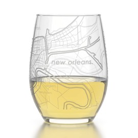 Well Told Engraved New Orleans Louisiana Map Stemless Wine Glass, Etched Wine Glass (15 oz, Clear) City Map Wine Glass, Custom Wine Glass, Gifts for Wine Lovers
