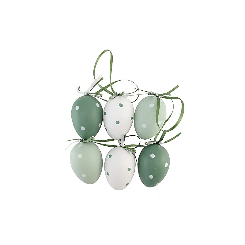 Crafty Capers 6 Green & White Spotty Dotty Hanging Eggs