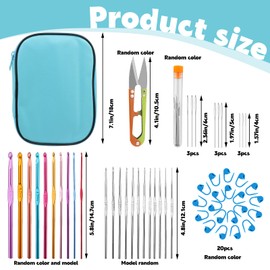 IMZAY 54 Pcs Crochet Needles Set, Crochet Hooks Kit with Storage Case, Ergonomic Knitting Needles Blunt Needles Stitch Marker DIY Hand Knitting Craft Art Tools for Beginners(Blue)