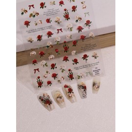 Flower Nail Art Stickers Spring Nail Stickers Self Adhesive Yellow Rose Flower Designs Nail Decals Red Rose Nail Art Decals Summer Flower Decals Nail Art Designs Decals for Nail DIY Manicure 1Sheets
