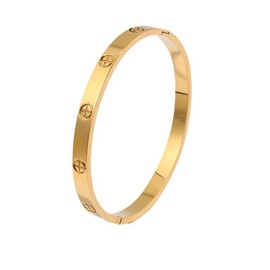 Friendship Bracelet Love Bangle for Women Gold Plated Titanium Steel Cuff Bangle Trendy Simple Jewelry (Golden, One size)