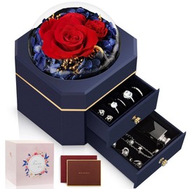 SENJWARM Large Capacity Blizzard Flower Jewelry Box, Anniversary, Christmas Present, Preserved Flowers, Roses, Popular, Birthday Gift, Friends, Wedding Gift, Non-Withering Flowers, Girlfriend, Wife,