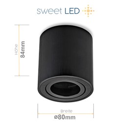 Sweet Led Surface-Mounted Spotlight GU10 Made of Aluminium - Ceiling Spotlights 7 W 3000 K Spotlight Warm White 230 V - Surface Mounted Spotlight in Round - Ceiling Light Brushed Black -