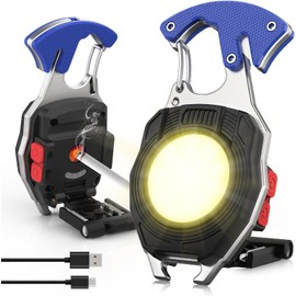 HGNN Keychain Work Light, 7 Modes Mini Rechargeable Torch, IPX5, 800 Lumens COB Keychain Flashlight, Multifunctional Portable Light with Whistle for Outdoor Camping Emergency Lighting