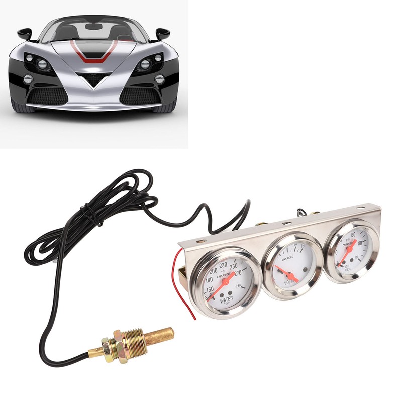 52mm Car Triple Gauge Kit White Dial 12V Oil Pressure