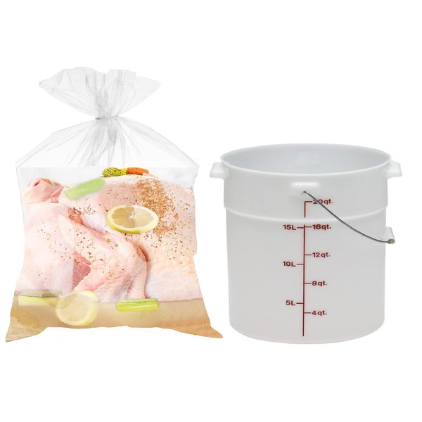 [Pack of 50] Extra X-Large Big Clear 5 Gallon or 10 Gallon Bucket Liner Bags for Brining, Marinading Meat Turkey Roasts, OR for Recycling, Lawn, Shipping, Storage Packing Moving, Travel Size 24"x 32"