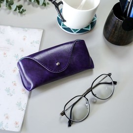 LogHog Portable Leather Glasses Case,Durable Soft Sunglasses Pouch Slim Case for Women Men Horizontal Eyeglass Case (Purple)