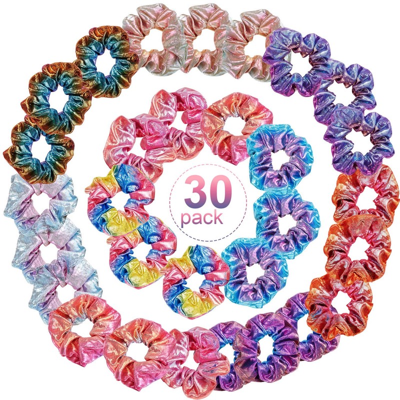 30 Piezas Coleteros para Cabello Largo Scruchies Coleteros Metálicos Brillantes