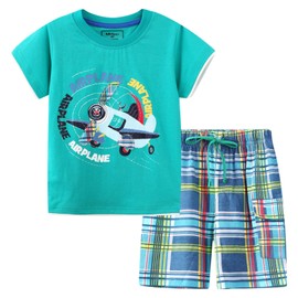 BIBNice Toddler Boy Clothes Kids Summer Outfits Little Boys Shirt Short Sets Plane Size 3T