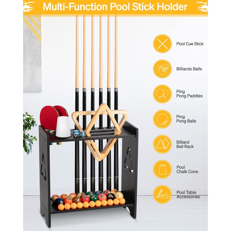 Pool Stick Holder Floor Stand- Billiards Pool Cue Rack Oak
