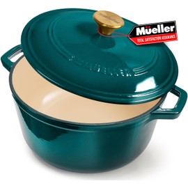 MUELLER HOME 4.5 QT Enameled Cast Iron Dutch Oven, Heavy-Duty Casserole Dish and Braiser Pan with Lid, Oven-Safe up to 500° F & Across All Cooktops, Housewarming Gifts New Home, Emerald