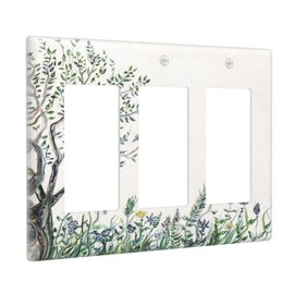 Tree Bird 3 Gang Light Switch Cover Aesthetic Decorative Triple Rocker Wall Plates Outlet Covers Electrical Switchplate for Bathroom Home Decor Accessories 6.57" x 4.65"