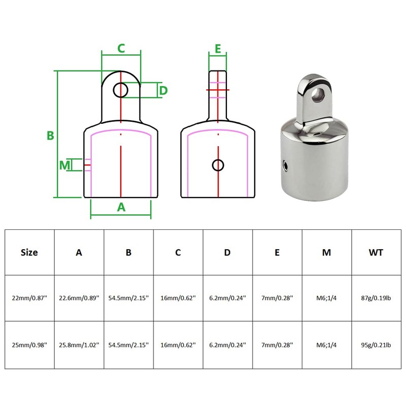 SEIWEI 1PCS 316 Stainless Steel Pipe Eye End Cap Bimini