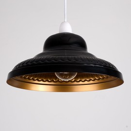 MiniSun | Retro Style Gloss Black and Gold Metal Ceiling Pendant Lamp Shade | Pendant Lights, Home Décor & Improvement Essential
