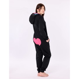 Ladeheid LA40-233 Girls' / Teenager Cotton Sleepsuit, Animal Costume, Colourful Animal Motif, Fancy Dress with Hood, Black Baboon