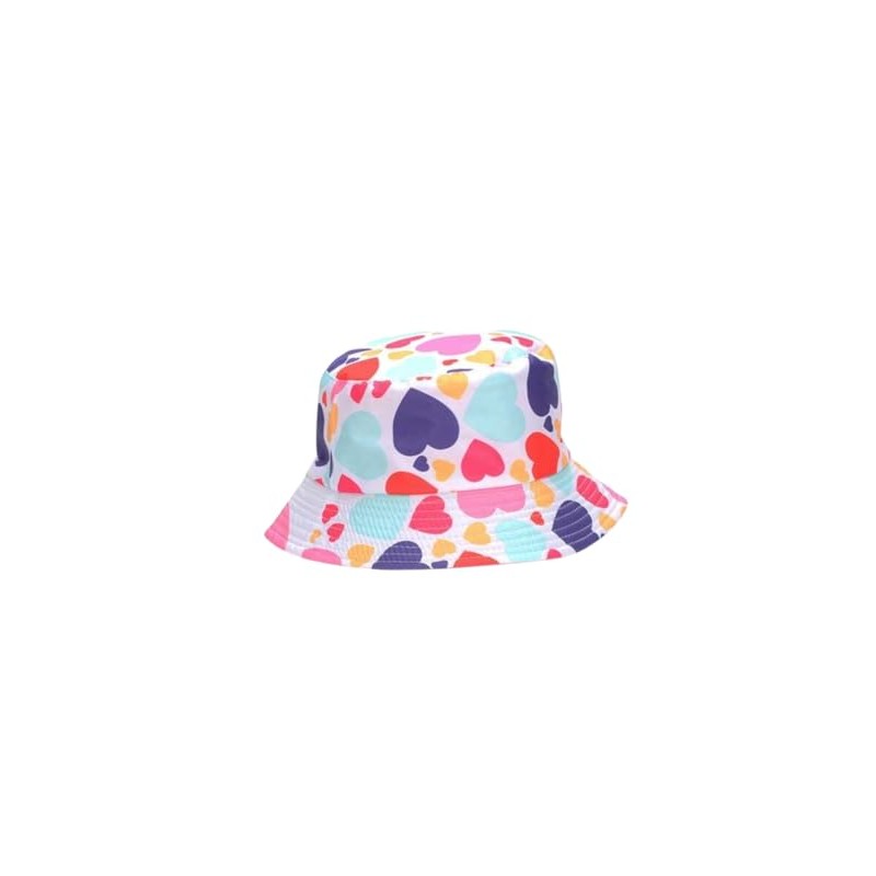 Girls Bucket Hat with Heart Pattern, Multi-Colour Print and Black