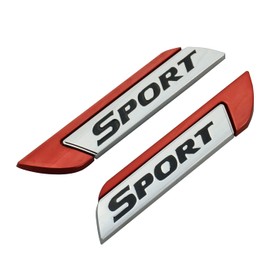 Pair Sport Emblem 3D Metal Badge Left & Right Fender Door Logo Nameplate for Cars Trucks SUVs (Chrome Red Black)