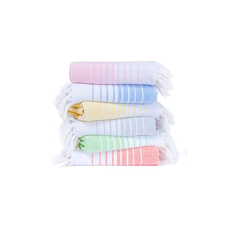 Oversized Turkish Beach Towels - 6 Pack, Quick Dry &