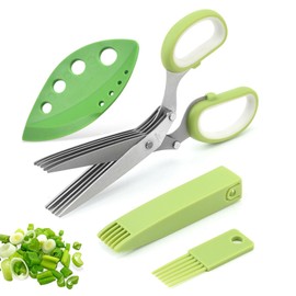 Herb Scissors, Stainless Steel Kitchen Scissors, 5 Blades, Herb Scissors Cutter, Chive Scissors, with Cover, Cleaning Comb and Herb Stripper, Kitchen Vegetable Scissors for Chives, Parsley