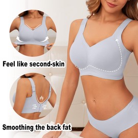 PoseFree Supportive Bras Back Fat Coverage Plus Size Full Coverage Bras Wireless Wireless Bras for Large Breasted Women (Greyblue,3XL)