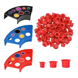 303pcs Tattoo Ink Caps Kit with 3pcs Cup Holders 300pcs Mixed S M L Tattoo Ink Cups 8 Holes Ink Caps Holder for Tattoo Ink Tattoo Supplies Tattoo Sets (Blue) - Color: Red