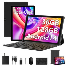YUMKEM POWMUS | YUMKEM 2025 Newest Android 14 Tablets, 10 inch Tablet 36GB RAM 128GB ROM 1TB Expand, 2 in 1 Tablet with Keyboard Mouse, Case, Stylus, Octa-core Tablet PC, WiFi 5G, Bluetooth, Dual Camera, 8000mAh Battery, Blue - Color: Black - Android 14