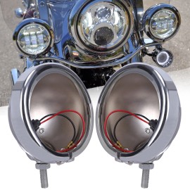 OUMURS Chrome 4.5" Spot Passing Fog Lights Lamps Housing Bucket For Harley Touring Dyna