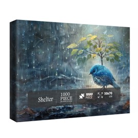 Cute Blue Bird Puzzles for Adults 1000 Pieces, Nature Autumn Leaf Jigsaw Puzzles, Animal Fall Art Puzzles
