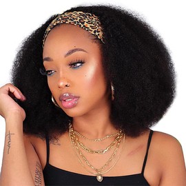 LOVFIR Headband Wigs for Black Women 20 inch Afro Kinky Curly Wig Glueless None Lace Front Machine Made Human Hair Wigs Soft and Thick 180% Density Natural Black Color