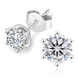 KRKC 0.6-3ct Moissanite Stud Earrings, Lab Created Diamond Stud Earring for Women, D Color VVS1, S925 Sterling Silver, Hypoallergenic,14K White Gold, Jewelry Gifts for Women