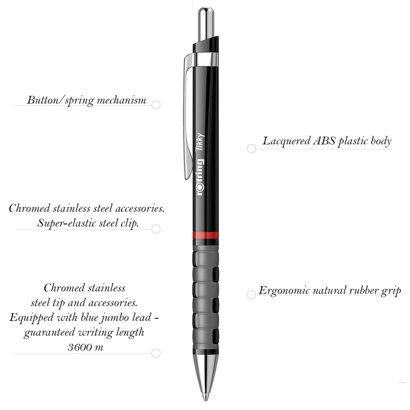 Rotring Tikky Lightweight Ballpoint Pen with Rubberised Grip - Black