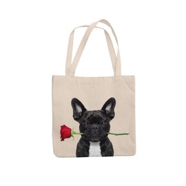 Super Lemon French Bulldog Rose In Mouth Tote Reuseable Shopping Bag Novelty Present Gift Printed Eco-Friendly Stylish Long Handled Tote Shoulder Bag, Great Gift Or Present for Any Dog Lover