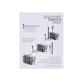 Gourmet Basics by Mikasa Avilla Picnic Storage Caddy, Plate, Napkin & Flatware Organizer with Paper Towel Holder, Antique Black Outdoor Dining & Party Accessory