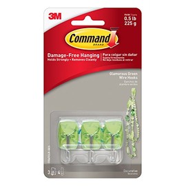Command Wire Hooks, Small, Glamorous Green, 3-Hooks (17067CLR-GES)